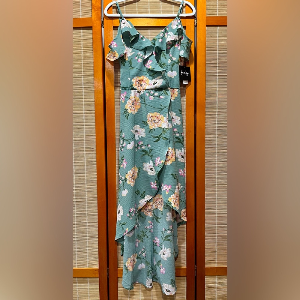 NWT by & by green floral ruffled high-low dress, size XL